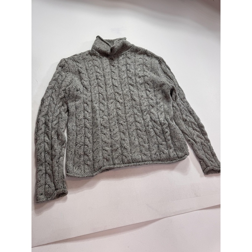 IrelandsEye Sweater Womens Small Gray Cable Knit Wool Silk Mock Neck Ireland
